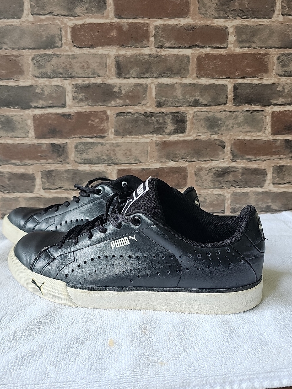 Puma Black Leather Platform Sneakers with White Sole